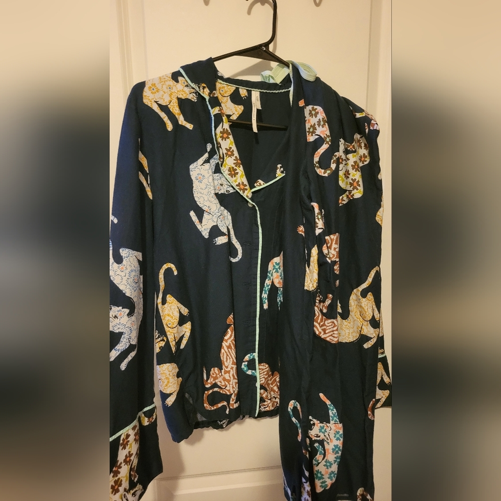 Anthropologie Midnight Blue Animal Print Top